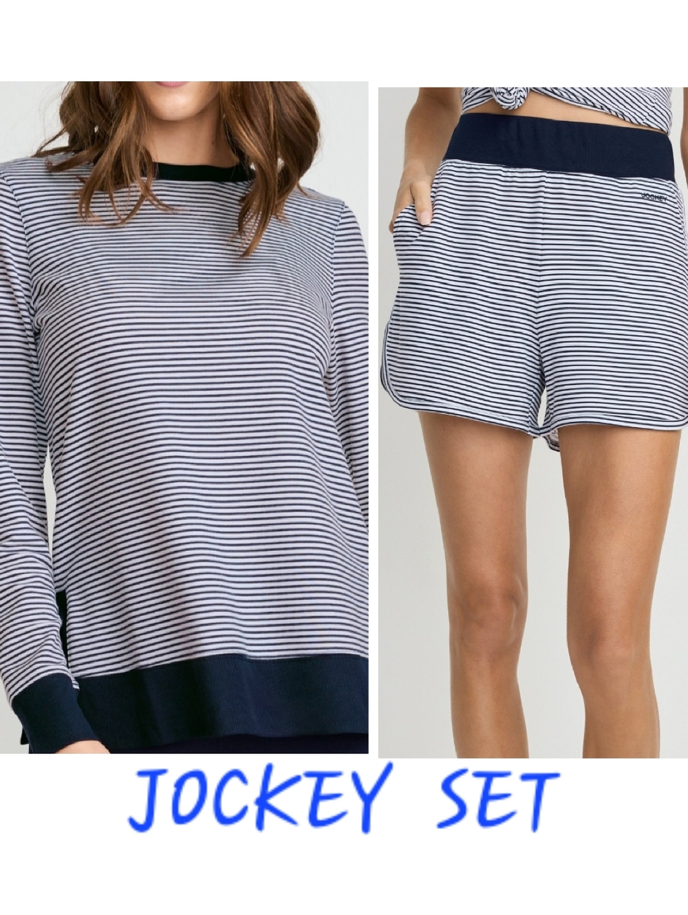 Jockey Striped Crew + Shorts Set Super Soft! Top Size 2x Shorts XL